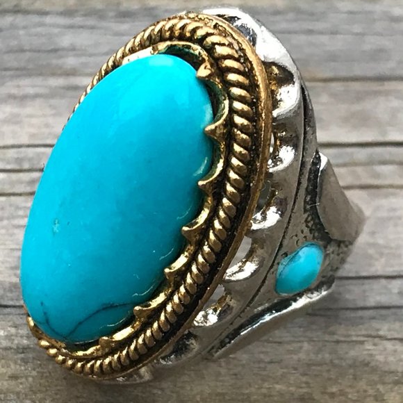 Other - Men Rings Silver/Gold Tone Blue Stone Fashion Ring